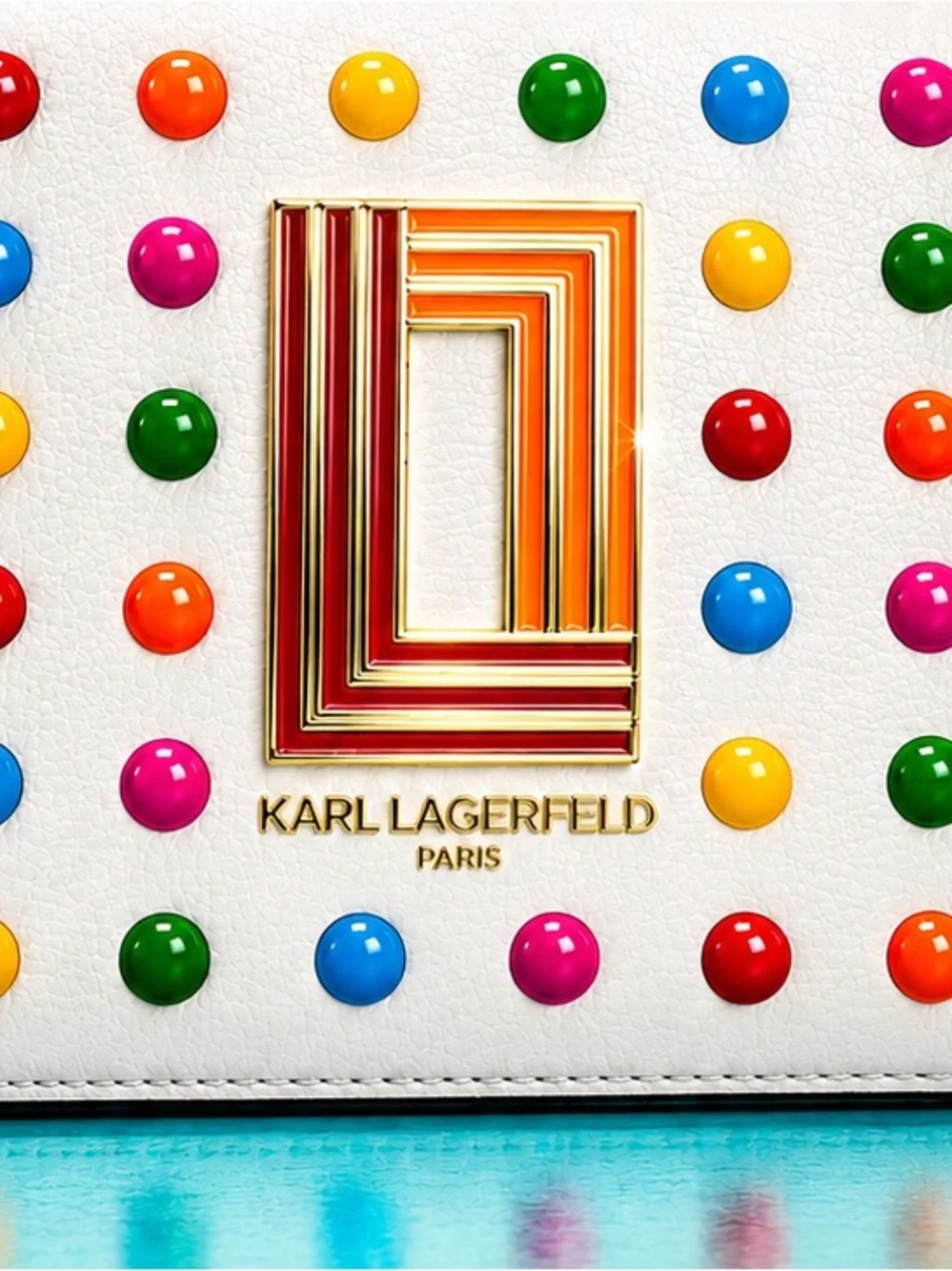 Karl Lagerfeld Paris Simone White Crossbody Camera Bag Multicolor Studs NWT